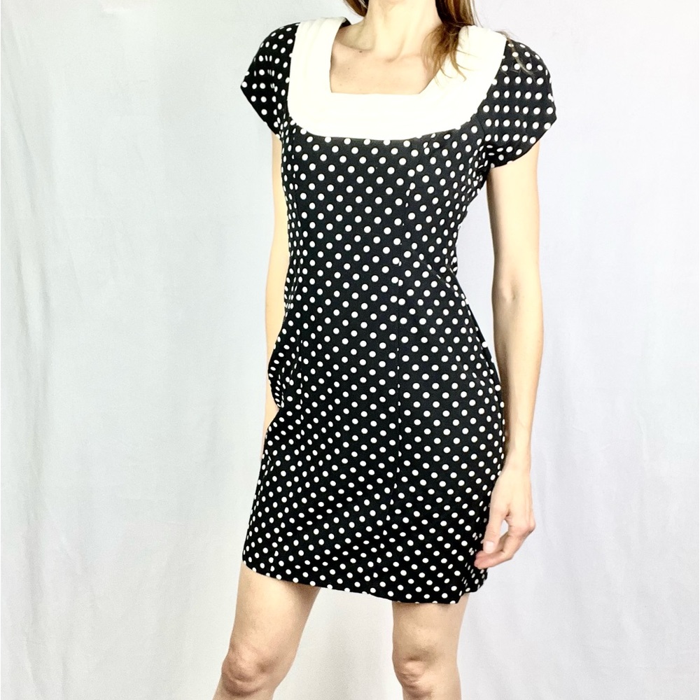 SCARLETT |🖤🤍 VINTAGE! Black & White Polka Dot Boatneck 80s Sheath Dress
